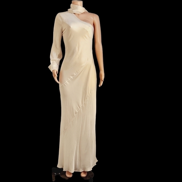 YOUNG Fabulous & Broke Febe Satin Bias Cut Maxi Dress One Sleeve Sizes L & XS - Picture 1 of 16